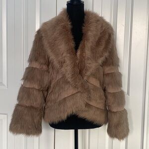 Chico’s Size 2 Brown Faux Fur Faux Suede Lined Fur Coat Jacket